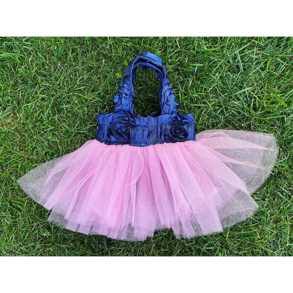 Flower Girl Bag, Graduation Party Tote, Ballet Tutu Tote, Navy Blue Pink Tote - Picture 2 of 3